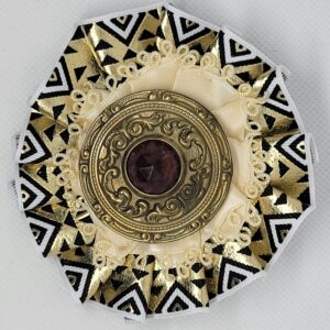 Gold, White & Cream with Red Gem Gold Button Cockade-Rosette