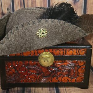 Rustic Brown Pirate Hat with Green Brooch