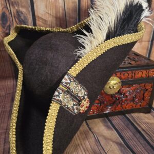 Chocolate Brown & Gold with Red Brooch Pirate Hat