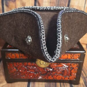 Dark Brown Pirate Hat with Chain Black Trim