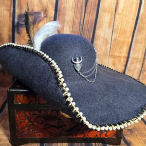 Blue Grey Pirate Hat with Pearl Trim